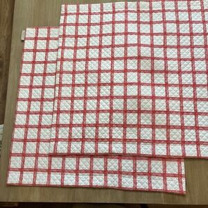 Nina Campell Home Pair Euro Pillow Shams 28x28 Red / White Check Quilted